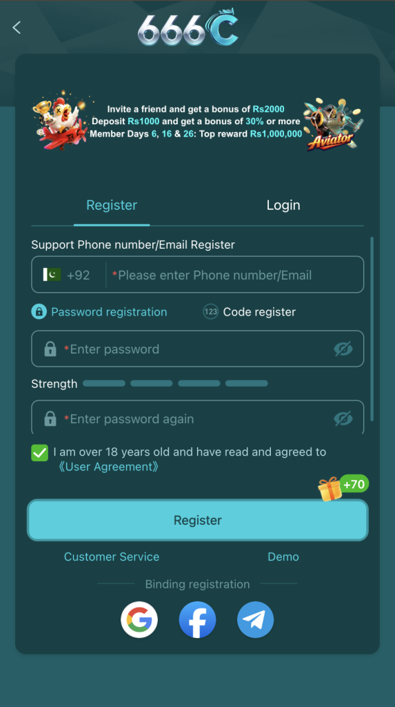 Register on 666C